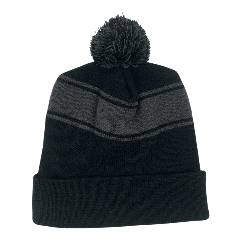 Sport-Tek Unisex Stripe Pom Pom Beanie (Black/Iron Grey) NWOT